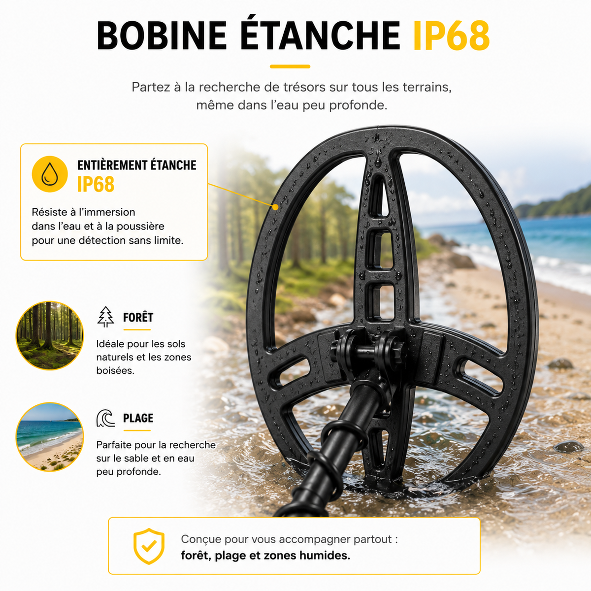 Détecteur de métaux plage et forêt, étanche, jusqu'à 1,5 m de profondeur - Explorateur 199