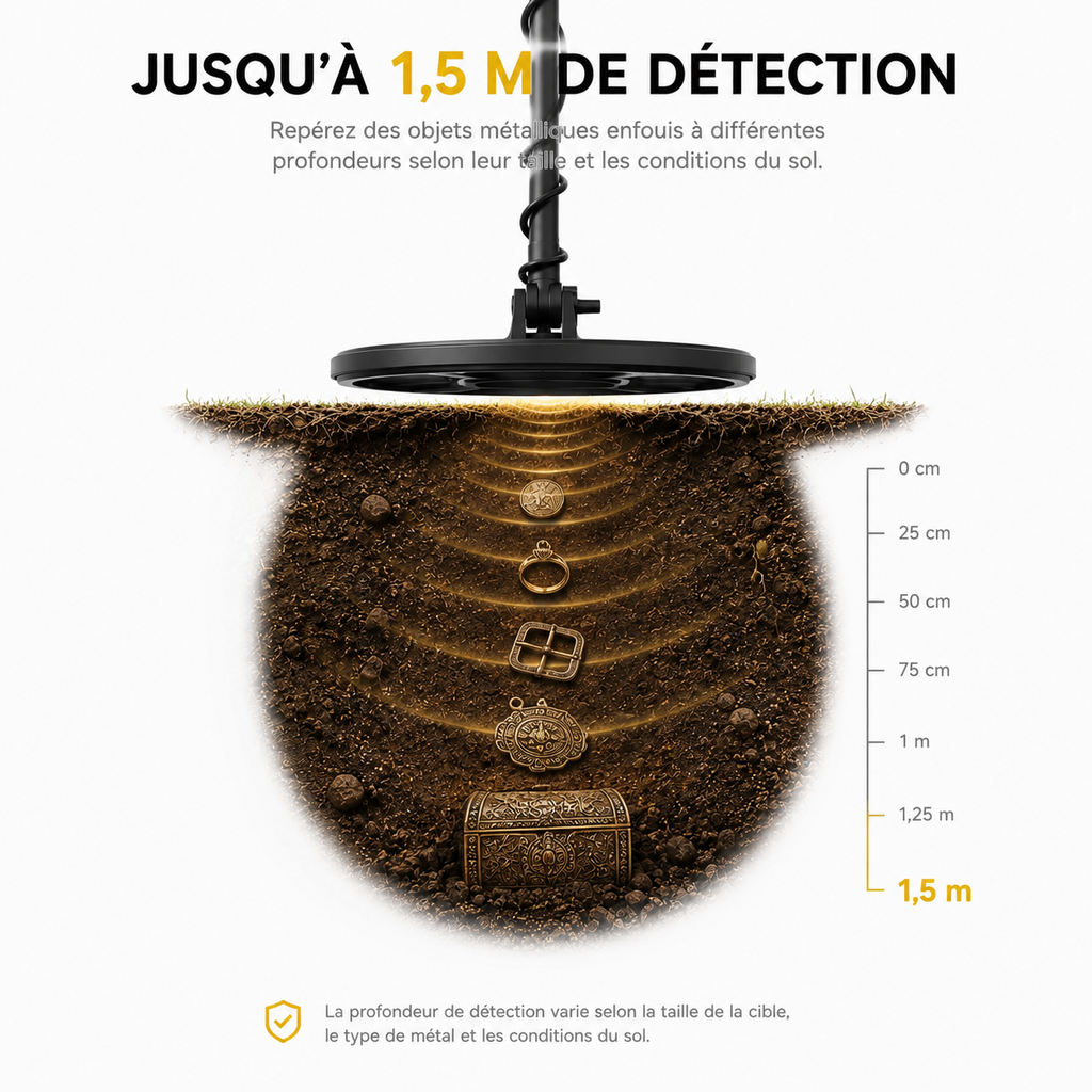 Détecteur de métaux plage et forêt, étanche, jusqu'à 1,5 m de profondeur - Explorateur 199