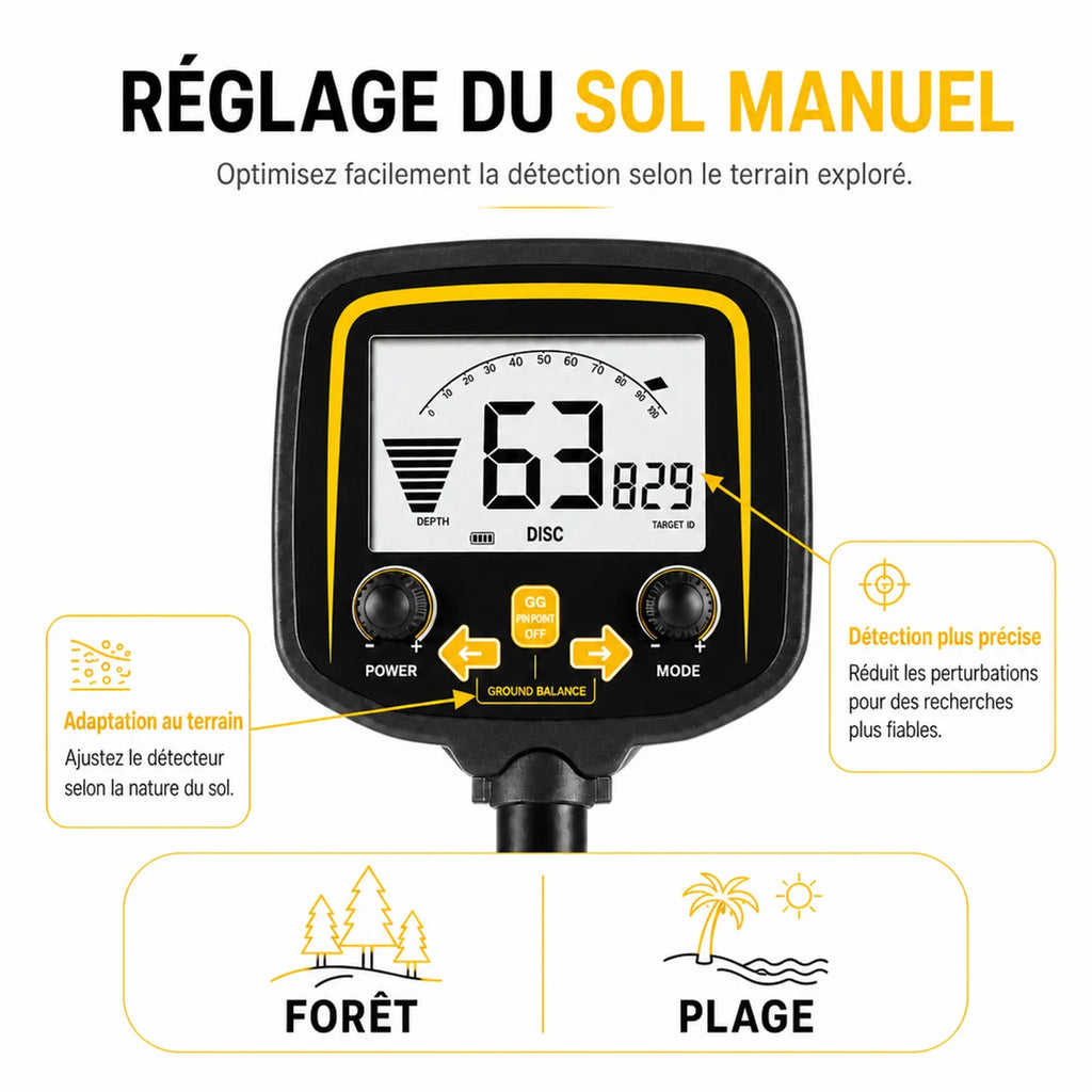 Détecteur de métaux plage et forêt, jusqu'à 1 m de profondeur - Explorateur 160